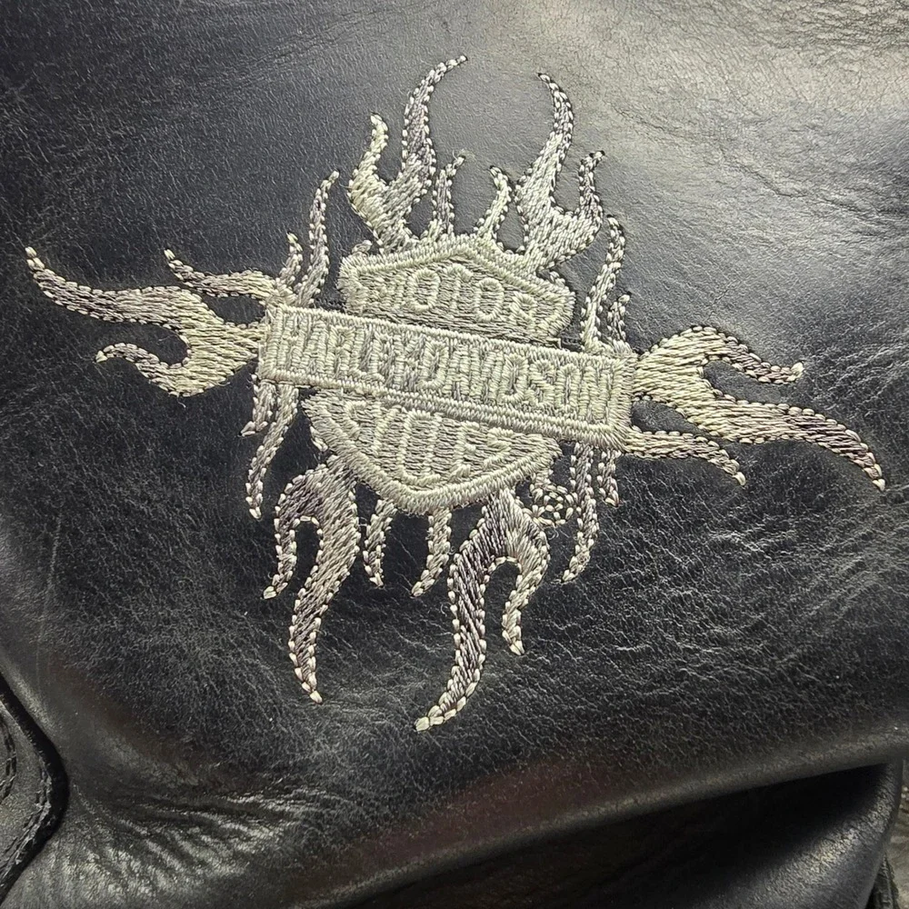 Harley Davidson Mens Black Leather Biker Boots 91066 Flame Logo Harness Size 10